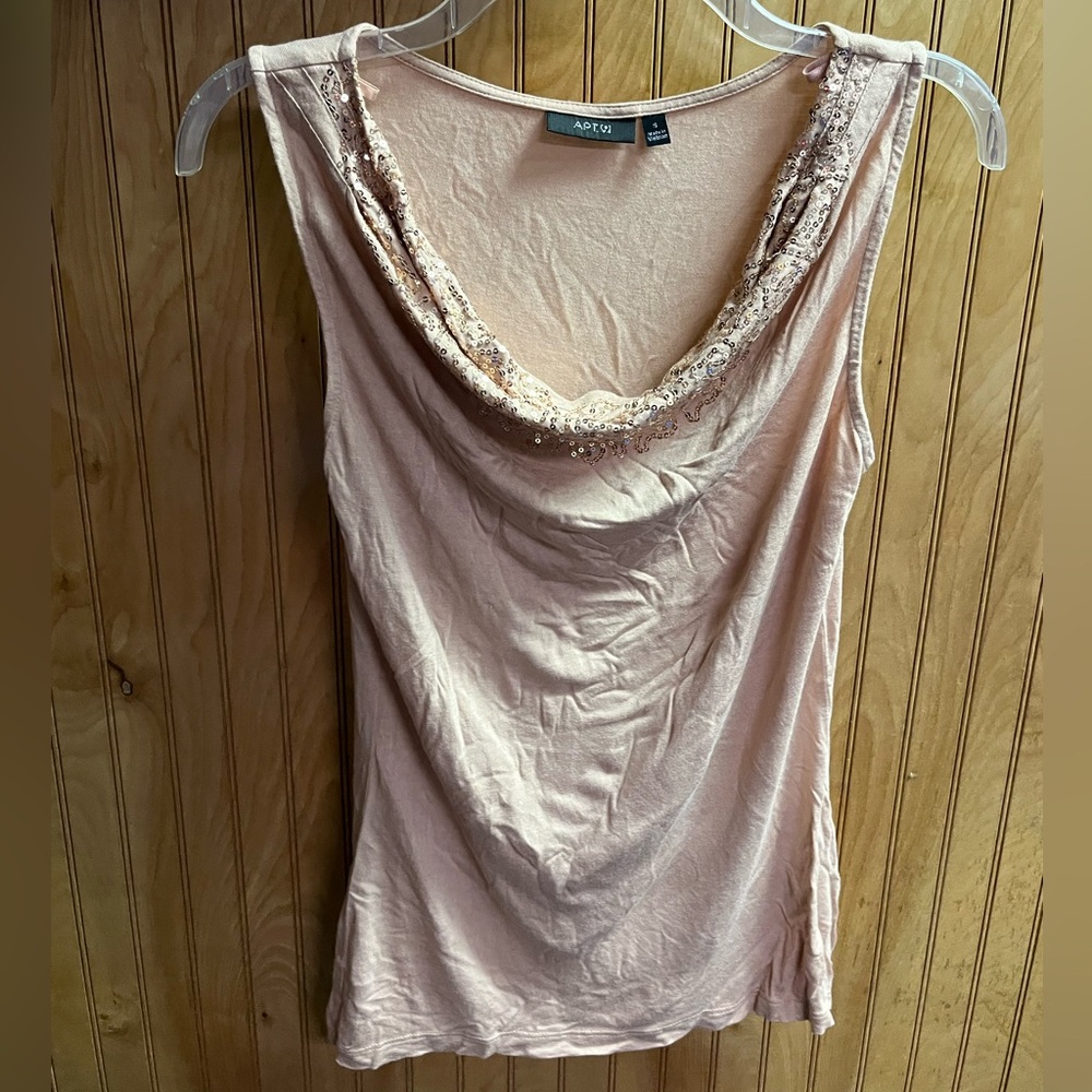APT. 9 Women's Pink/ beige Sleeveless tank Top sequin embellished size small